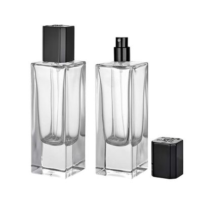 Logo personnalisé Bouteilles de parfums en verre Crimp Pompe à pulvérisation Emballage en différentes formes Couleurs 30ml-100ml